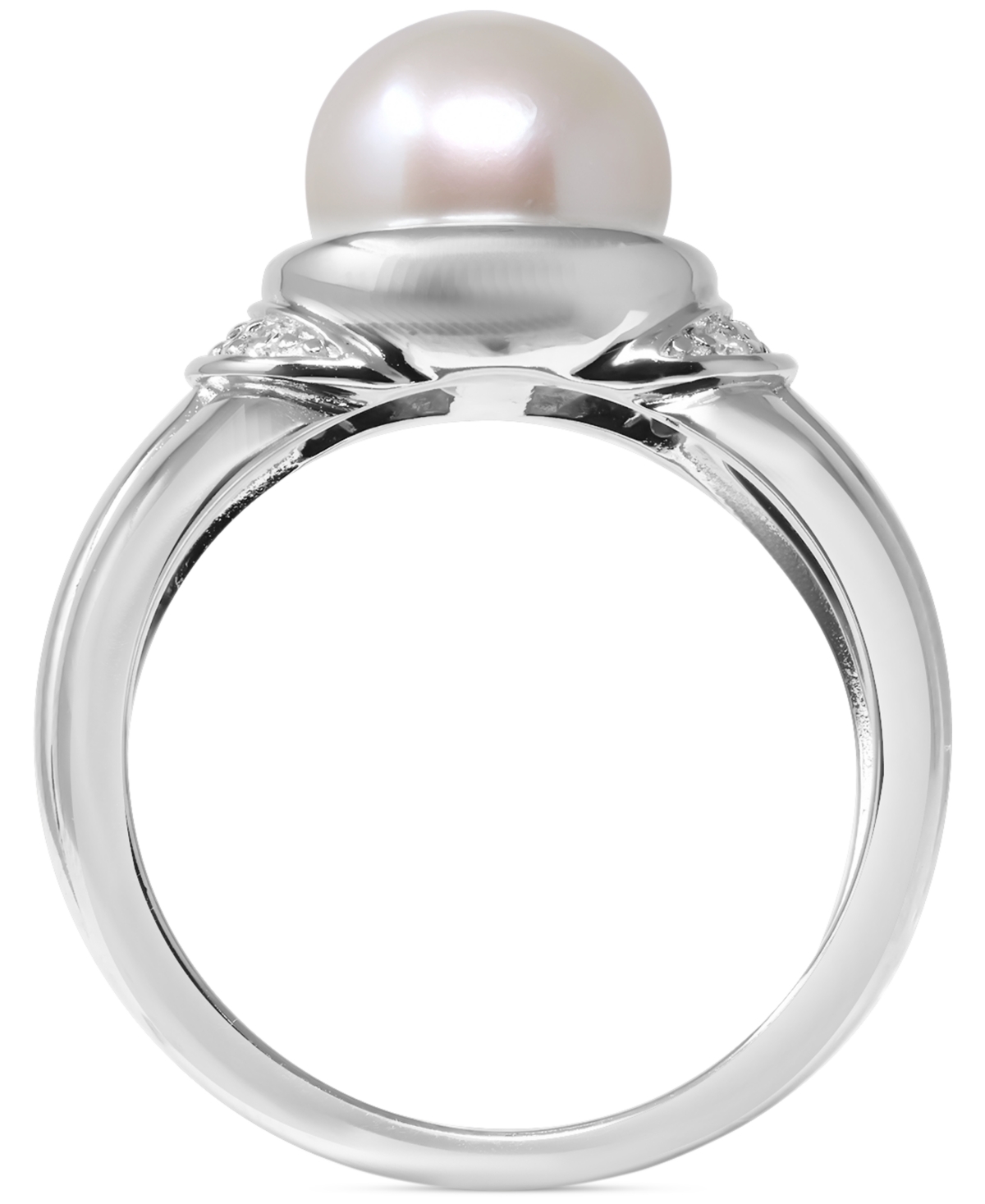 Macy's Tahitian Pearl (9mm) & Diamond (1/20 Ct. T.w.) Ring In Sterling Silver In Transparent