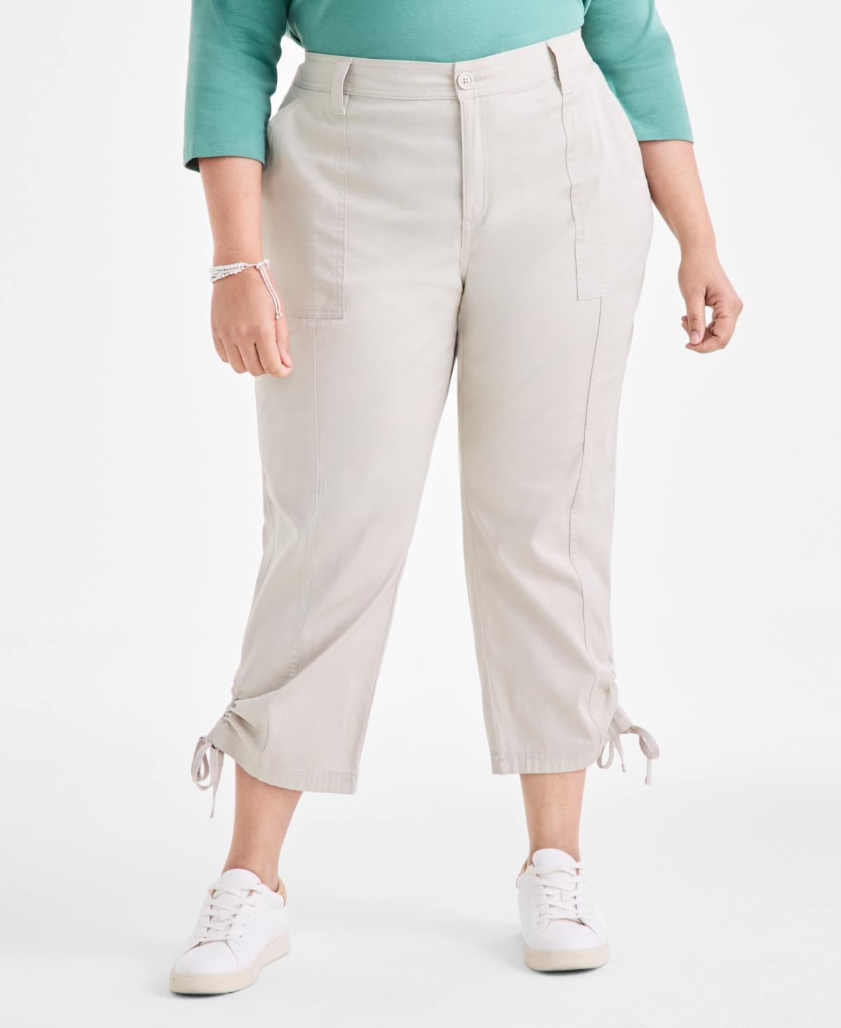 Style & Co Plus Size Tie-hem Cropped Utility Pants, Exclusively At Macy's In Gray