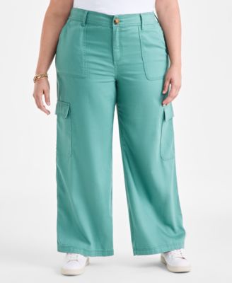 Plus Size Mid-Rise Wide-Leg Cargo Pants, Exclusively at Macy's 