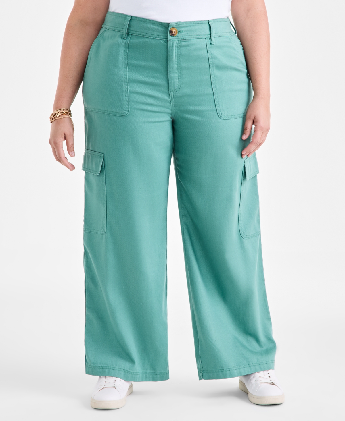 Style & Co Plus Size Mid-rise Wide-leg Cargo Pants, Exclusively At Macy's In Green