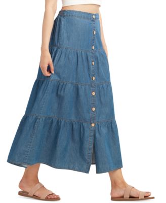 Juniors' Denim Tiered Maxi Skirt