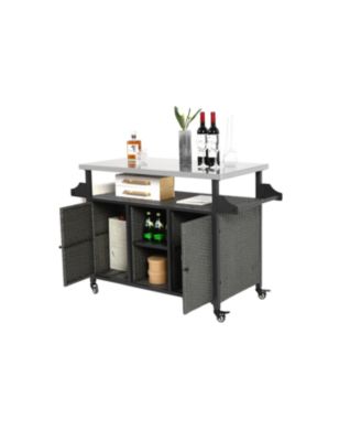 Outdoor Wicker Rolling Cart with Stainless Steel Top