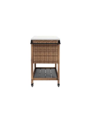 Wicker Bar Cart with Glass Top & Wheels