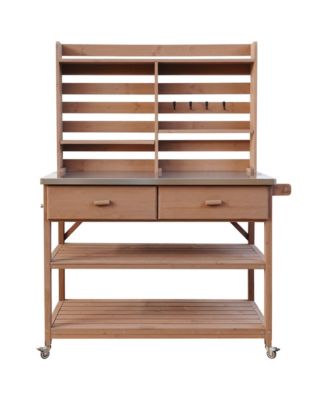 Outdoor Potting Bench with Hutch &amp; Stainless Steel Top