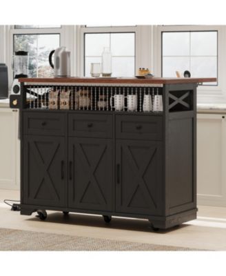 Farmhouse Kitchen Island Cart with Drop Leaf & Wheels