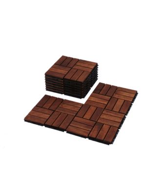 Acacia Wood Deck Tiles - Checker Pattern, 20 PCS