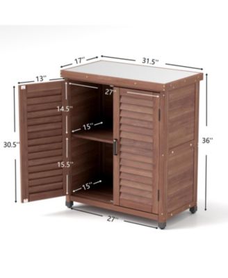 Potting Bench with Storage &amp; Metal Top - Outdoor Garden Workstation