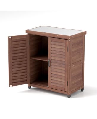 Potting Bench with Storage &amp; Metal Top - Outdoor Garden Workstation