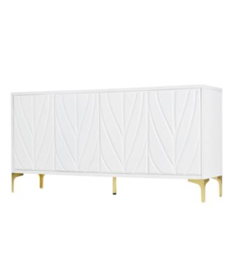 Carved 4-Door Sideboard - Handleless, Press-to-Open (White)