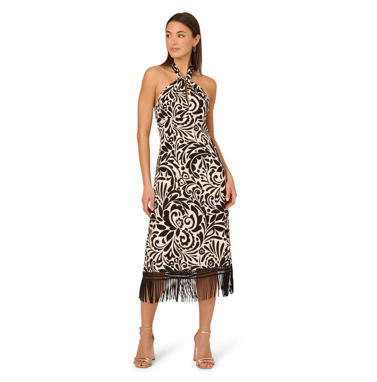 Women's Sleeveless Halter Midi Dress - Black Ivory