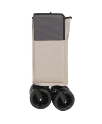 Folding Wagon Cart - Rotating Handle, All-Terrain Wheels, Khaki-Gray