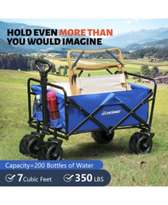 Heavy Duty 350 Lbs Capacity Collapsible Wagon, Outdoor Folding Camping Wagons, Grocery Portable Utility Cart, Adjustable Rolling Carts, All Terrain Sports Wagon with Big Wheels