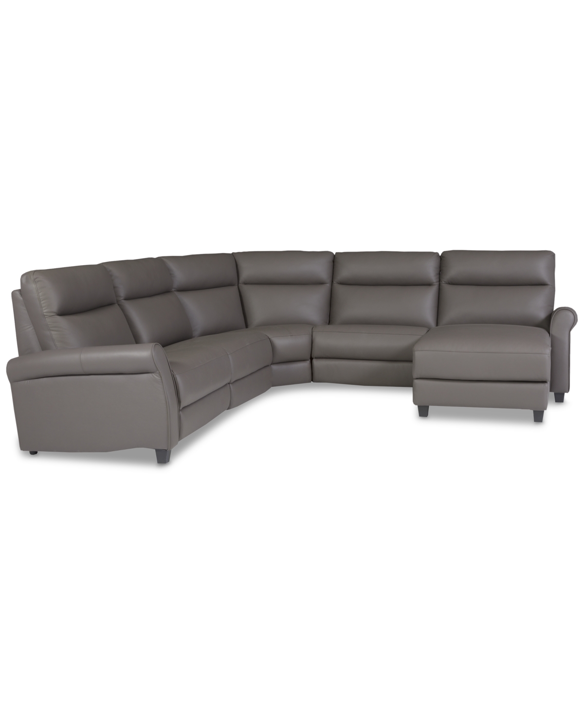 Macy's Thandler 5-pc. Leather Chaise Sectional With 2 Power Recliners, Exclusively At  In Gray
