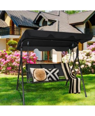 3 Person Steel Frame Patio Porch Swing with Polyester Angle and Adjustable Canopy