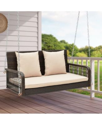 2-Person Outdoor Wicker Porch Swing with Seat and Back Cushions