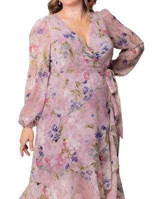 Plus Size Clara Long Sleeve Chiffon Wrap Dress