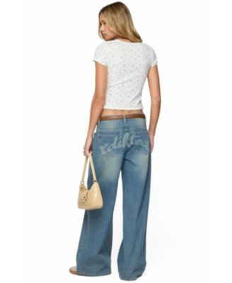 Women's Graphic Vintage Washed Low Rise Jeans