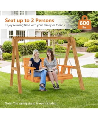 2-Person Porch Swing Chair Wooden Garden Swing Bench w/ Adjustable Chains