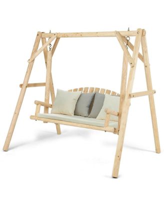 Wooden Porch Swing Outdoor Patio Rustic Torched Log Curved Back Bench A-Frame