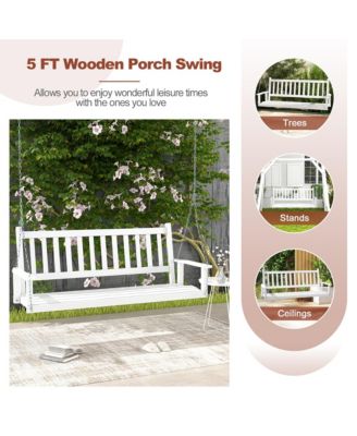 5FT Wooden 3-Person Porch Swing Chair w/ Adjustable Galvanized Metal Chains