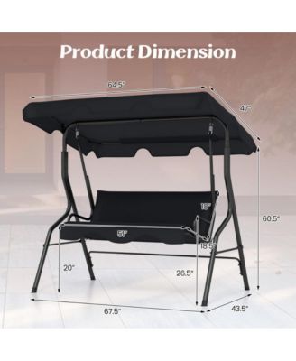 3 Seat Outdoor Patio Canopy Porch Swing with Cushioned Steel Frame
