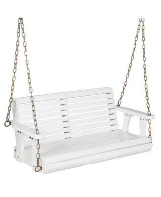 2-Person Wooden Porch Swing with Hanging Chains for Garden Yard