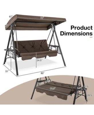 Convertible 3-Seat Patio Porch Swing Chair to Flat Bed with Adjustable Canopy