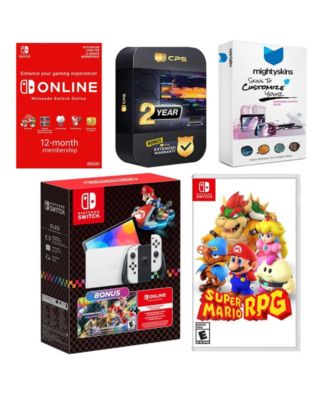 Switch OLED Console Mario Kart 8 Bundle with Super Mario RPG , NSO 12 Month Family Membership, MightySkins Console and Controller Skin Vouche