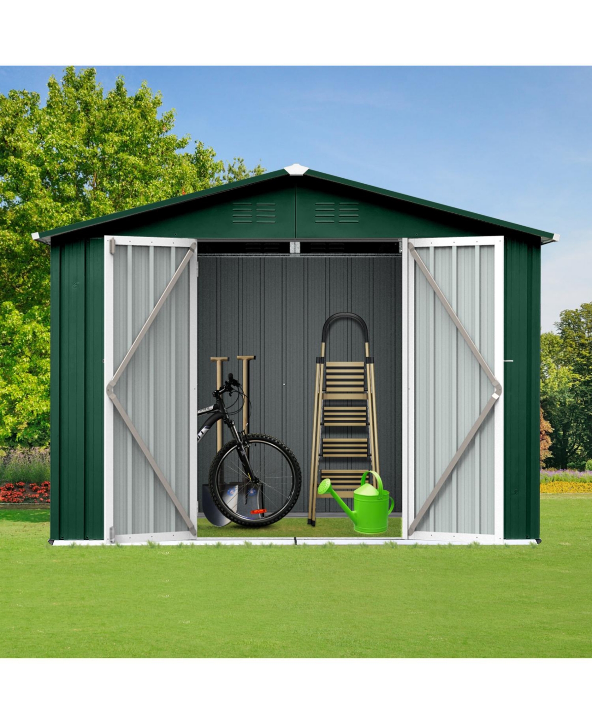 Metal garden sheds 6ftx8ft outdoor storage sheds Green+White - Green