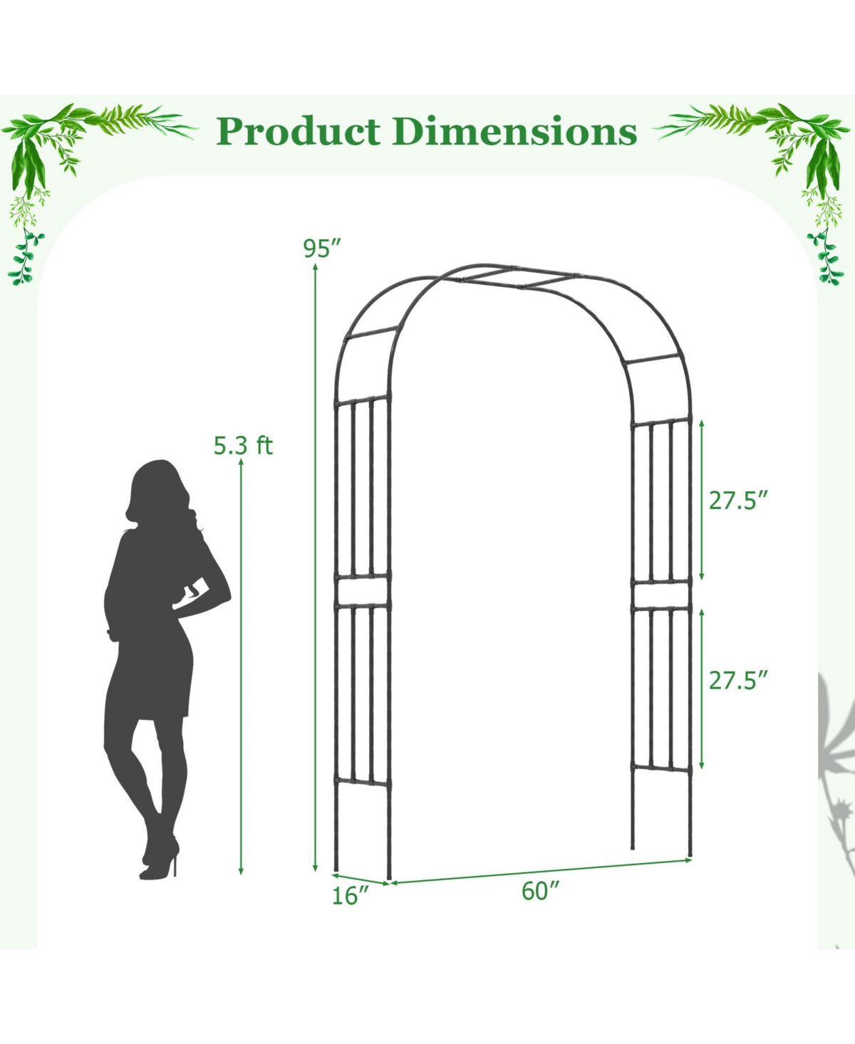 Outdoor Metal Garden Arch Trellis for Climbing Plants Grape Vine Flower