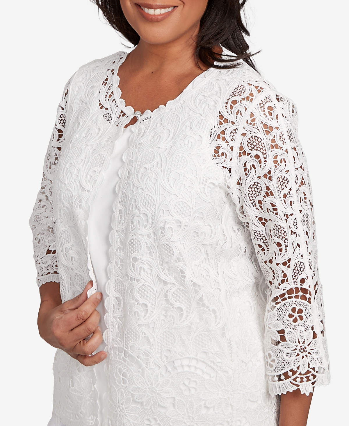 Alfred Dunner Petite Estate Of Mind Embellished Lace Two In One Top In Multi
