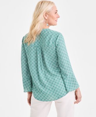 Women's Printed Pintuck Ruffle Sleeve Top, Exclusively at Macy's