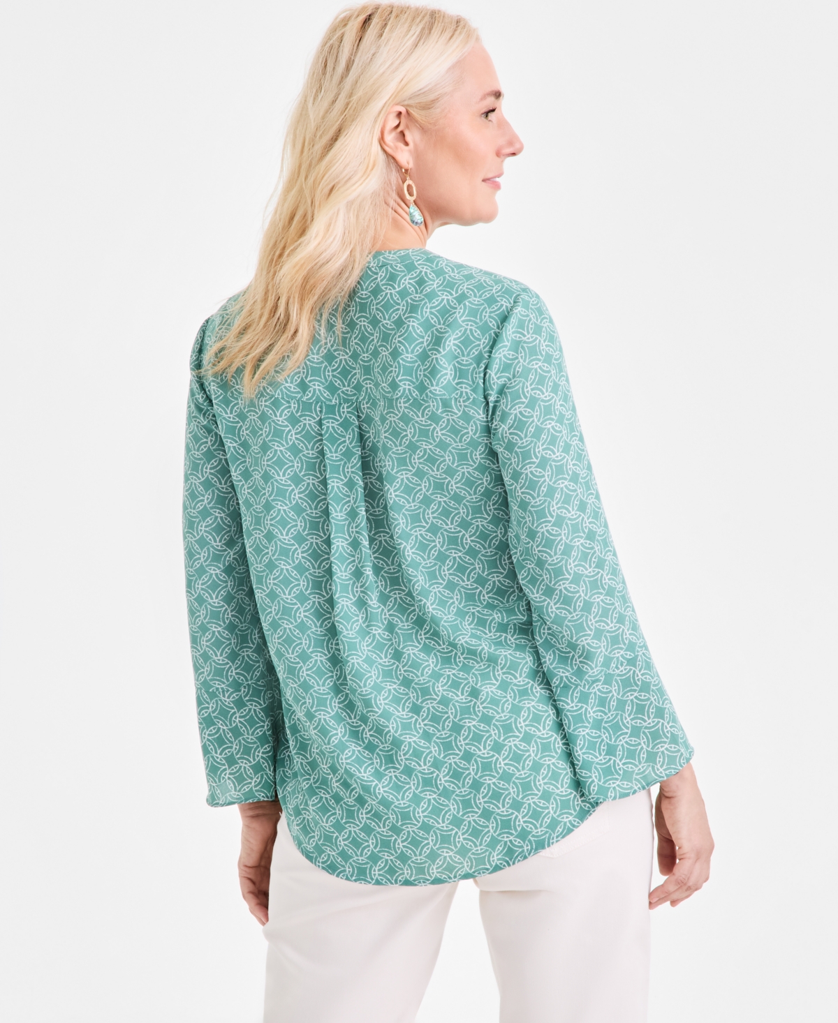 Style & Co Women's Printed Pintuck Ruffle Sleeve Top, Exclusively at Macy's