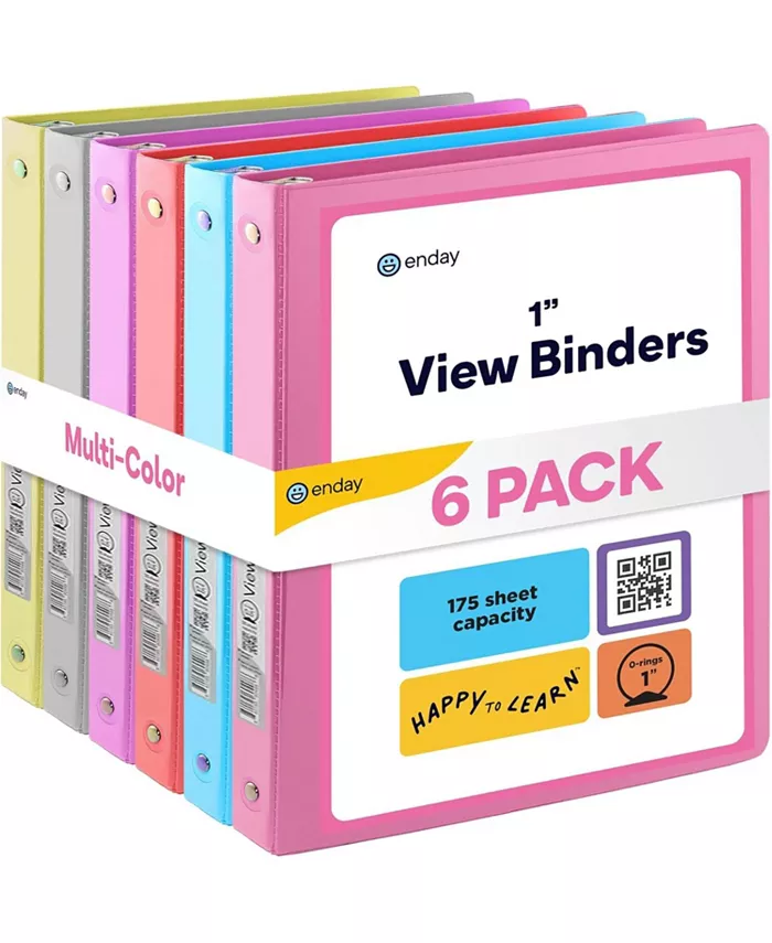A set of six multicolored binders