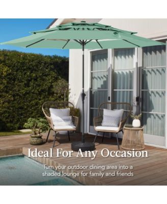 10ft 3-Tier Patio Umbrella, Market Sun Shade w/ Tilt Adjustment, Easy Crank