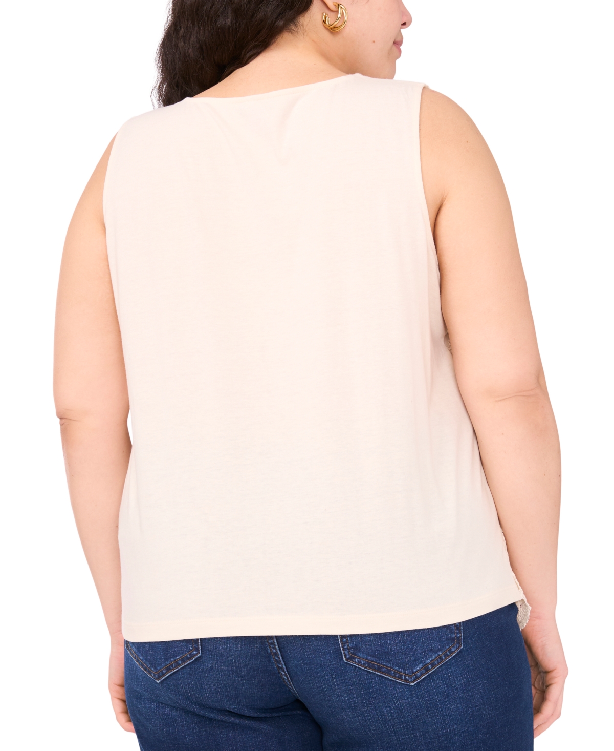 Vince Camuto Plus Size Crochet-front Scalloped-hem Tank Top In Neutral