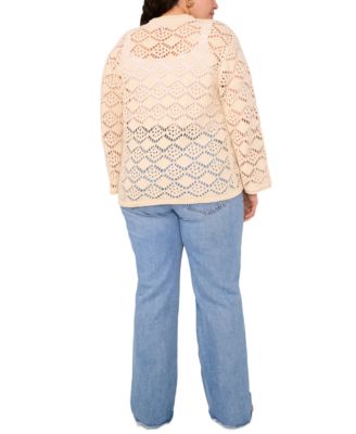 Plus Size Pointelle Cotton Cardigan