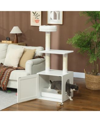 Cat Tree with Litter Box Enclosure, 2-in-1 Cat Tower for Indoor Cats