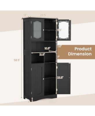 58.5 Inch Freestanding Linen Bathroom Storage Cabinet with Frost Glass Doors