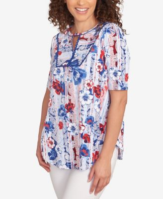 Petite Riviera Floral Stripe Print Knit Top
