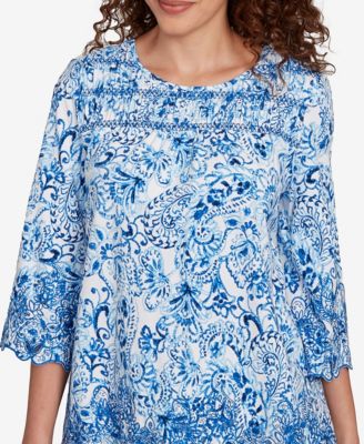 Petite Oceanic Paisley Embroidered Top