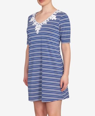 Petite Embroidered Stripe Knit Dress