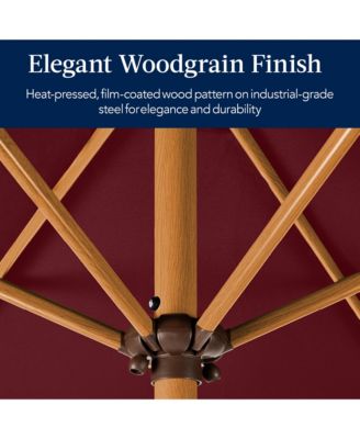 10ft Outdoor Woodgrain Pattern Steel Market Patio Umbrella w/ Crank, Tilt