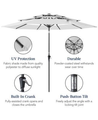 10ft 3-Tier Patio Umbrella, Market Sun Shade w/ Tilt Adjustment, Easy Crank