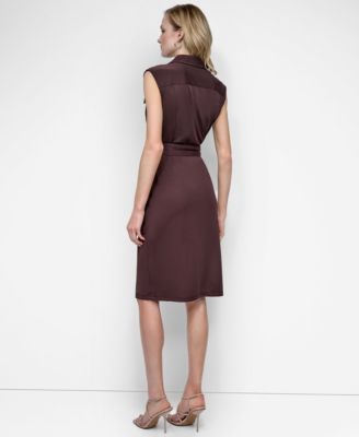 Women's V-Neck Cargo-Pocket Sleeveless Midi Dress
