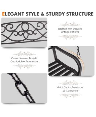 Patio Hanging Porch Swing Outdoor 2-Person Metal Swing Bench Chair w/ Chains