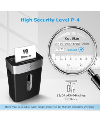 BONSEN Paper Shredder for Home Office, 10-Sheet Cross-Cut Shredder, P-4 High Security Level, Quiet Credit Card Shredder with Jam Proof System, 4 Gallons Bin
