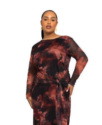 Women's Retro Tie Dye Print Mesh Midi Dress