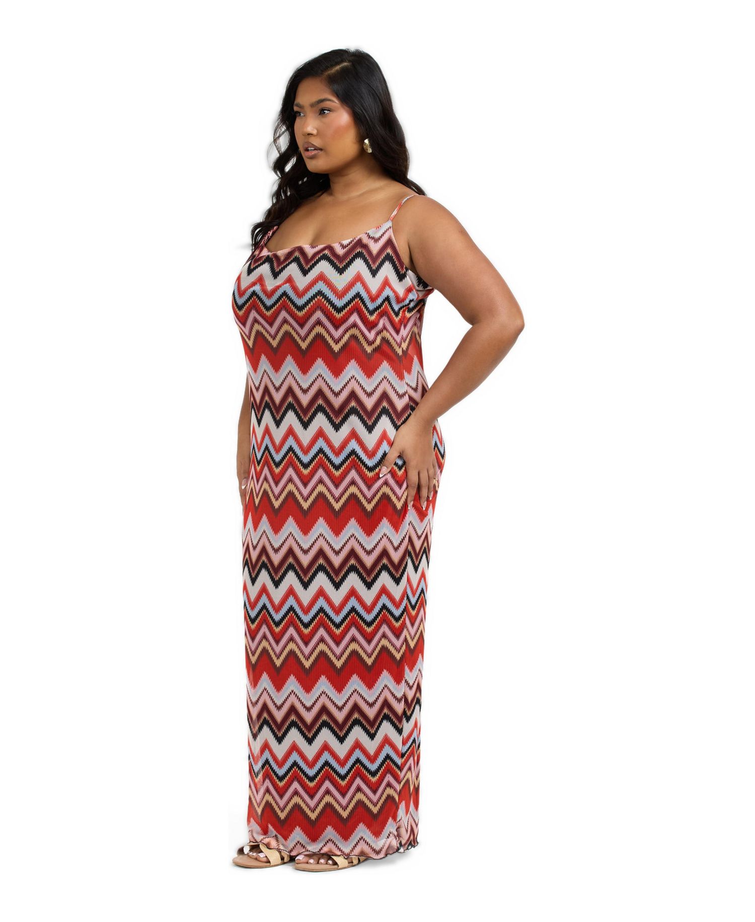 Women's Strapy Retro Print Mesh Maxi Dress