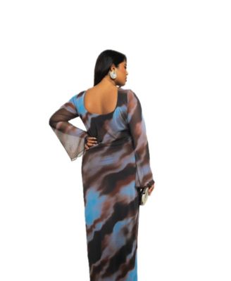 Women's Abstract Print Mesh Maxi Dress